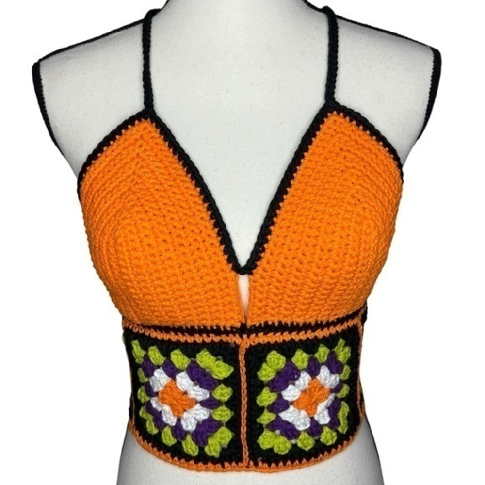 Handcrafted Crochet Cropped Crop Top‎ Cotton Yarn Art Handmade Granny Square